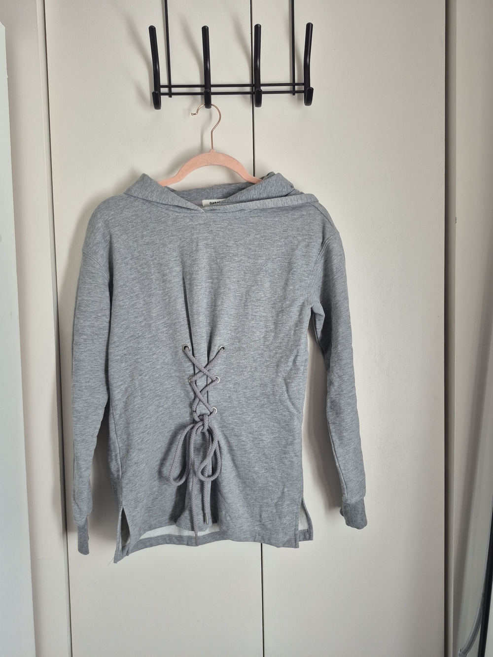 Garage Gray Lace-Up Back Hooded Sweater